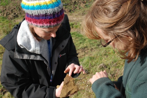 Susie explaining a find to one of the volunteers.